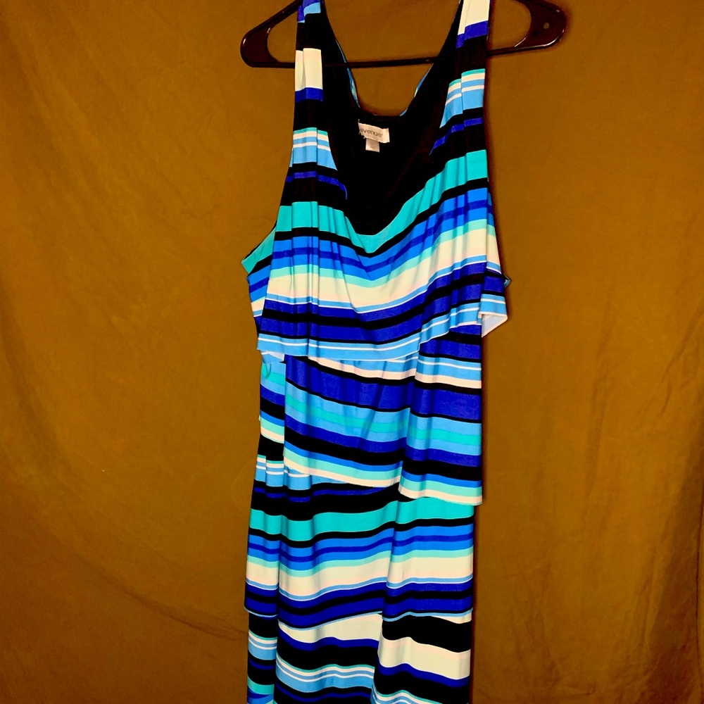 Blue, white and black  striped